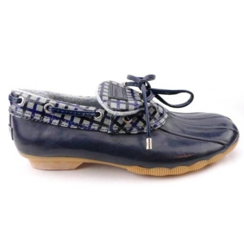 Sperry Navy Blue and Gray Plaid Low Top Fleece Lined Duck Shoes • Size 6 🗣
